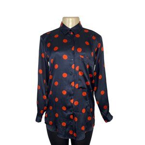 Zara Black & Red Polka Dot Long Sleeve Satin Button-Up Shirt Size M